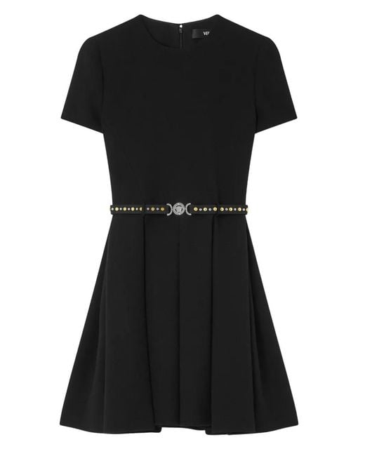 Versace A-Line Belted Mini Dress in Black | Lyst