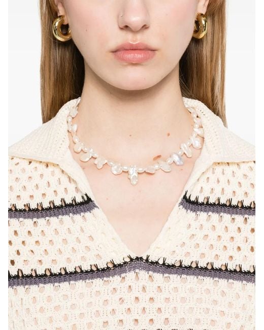 Vince Natural Macrame Striped Top