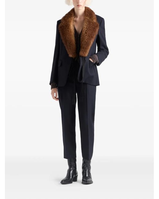 Prada Blue Rush-Stitch Wool Trousers