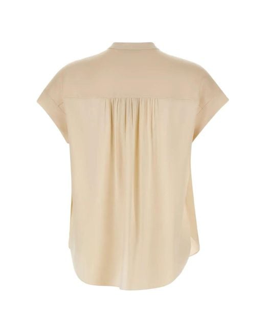 Vince White Button-Placket Gathered Silk Blouse