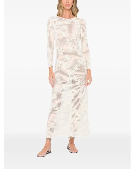 JBQ White Floral-Appliqué Open-Knit Beach Dress