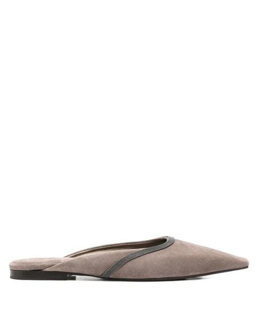 Brunello Cucinelli White Monili-Chain Suede Mules