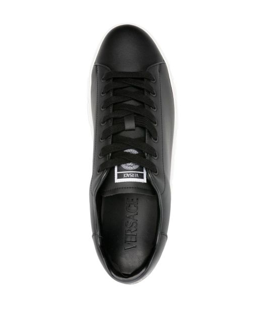 Versace Black Greca Faux-leather Sneakers for men