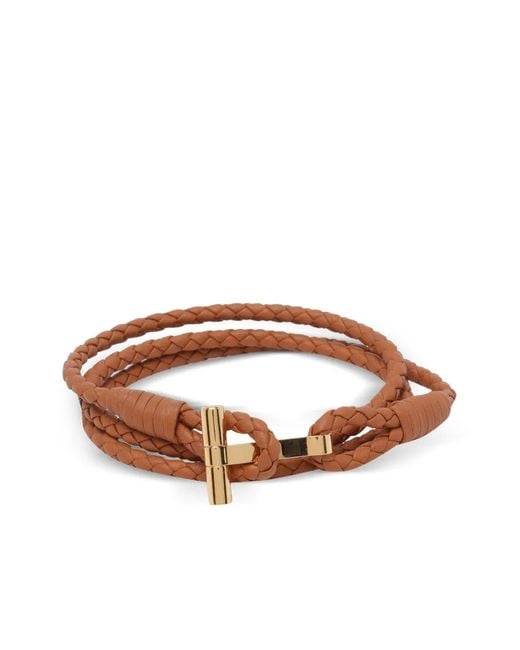 Tom Ford Brown Braided Logo Bracelet for men
