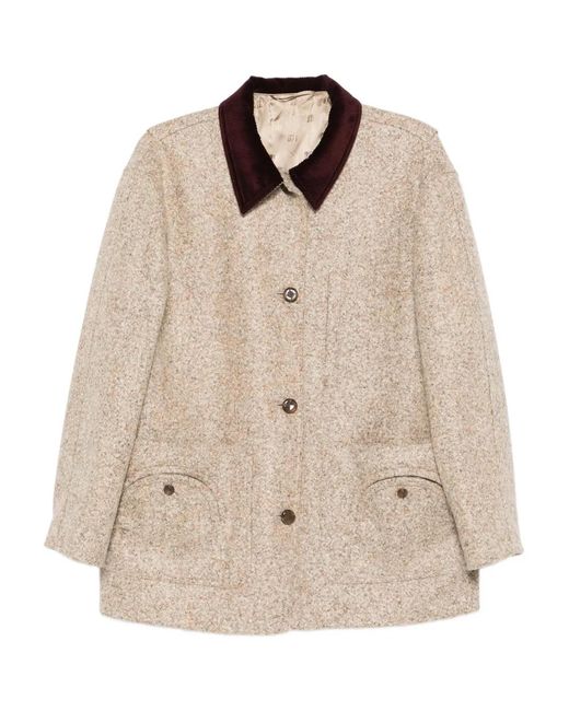 Blazé Milano Natural Clelia Corduroy-Collar Wool Jacket