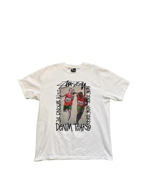 DENIM TEARS White X Stüssy Pass The Baton T-Shirt for men