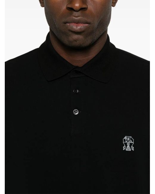 Brunello Cucinelli Black Logo Cotton Polo Shirt for men