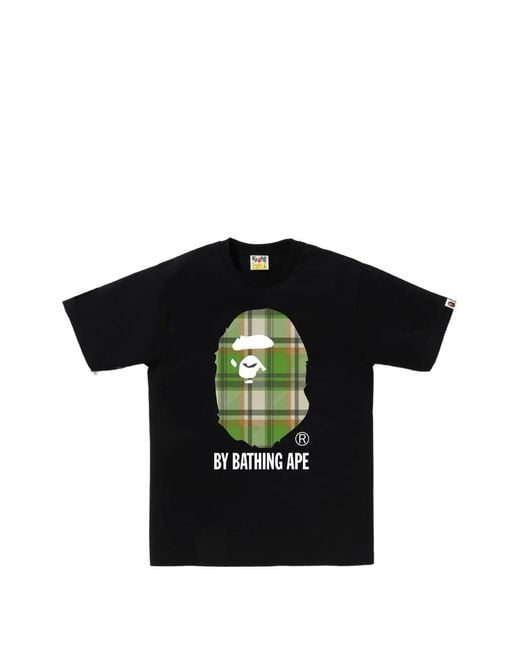 A Bathing Ape Black T-Shirt Ape Head À Carreaux for men