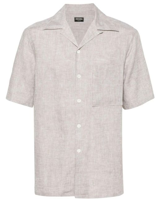 Zegna White Short-sleeve Linen Shirt for men