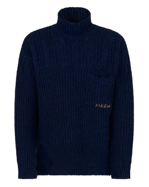 Maglione A Coste Con Collo Alto di Marni in Blue da Uomo