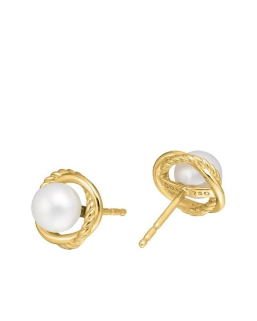 David Yurman Metallic 18Kt Crossover Infinity Pearl Stud Earrings (10Mm)
