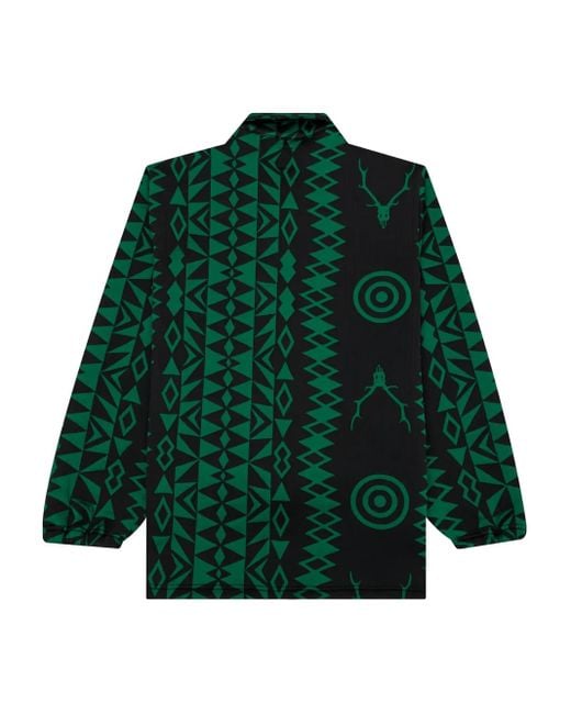 South2 West8 Green Geometric-Pattern Coach Jacket for men