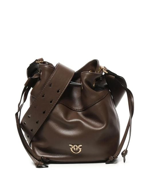 Borsa A Secchiello Grande Con Placca Logo di Pinko in Brown