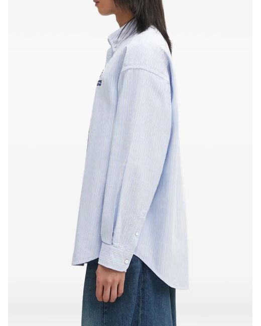 Aape By A Bathing Ape Blue Striped-Pattern Logo-Patch Shirt for men