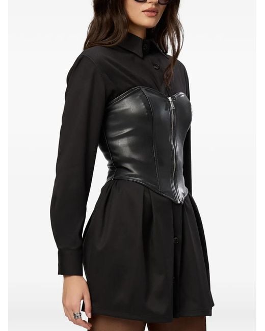 Hamza Black Maris Zip-Up Leather Corset Dress