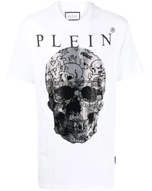 Philipp Plein White Skull-Print Short-Sleeve T-Shirt for men