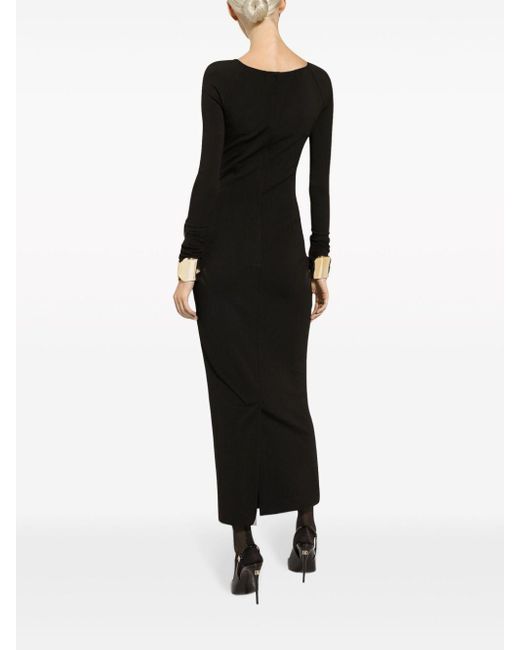 Dolce & Gabbana Black Long-Sleeve Square-Neck Midi Dress