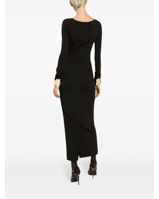 Dolce & Gabbana Black Long-sleeve Square-neck Midi Dress