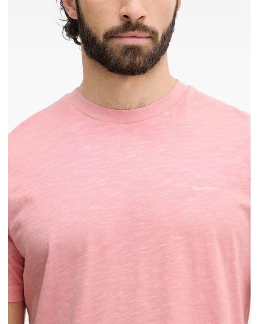 Gant Pink Logo-Embroidered Slub-Texture T-Shirt for men