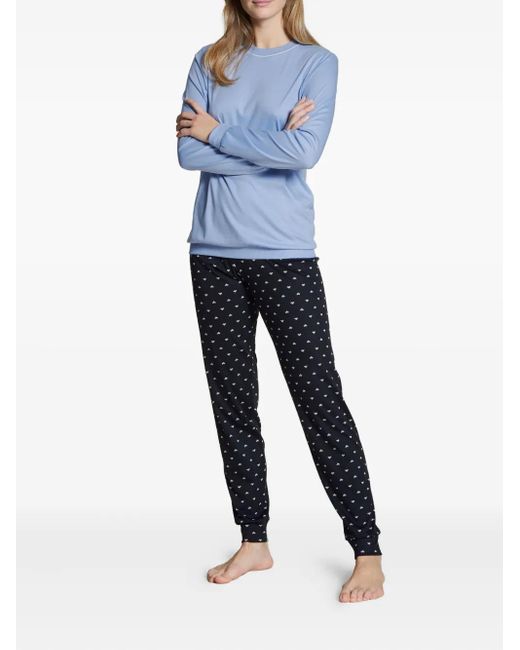 Calida Blue Long-Sleeve Heart-Print Pyjamas