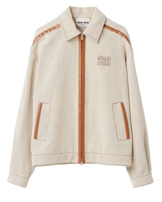 Miu Miu Natural Leather-Trimmed Jacquard Canvas Jacket