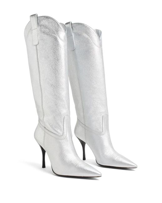 Stuart Weitzman White Metallic High Cowboy Boots