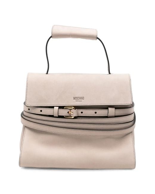 Moschino Natural Belt-Detail Leather Shoulder Bag