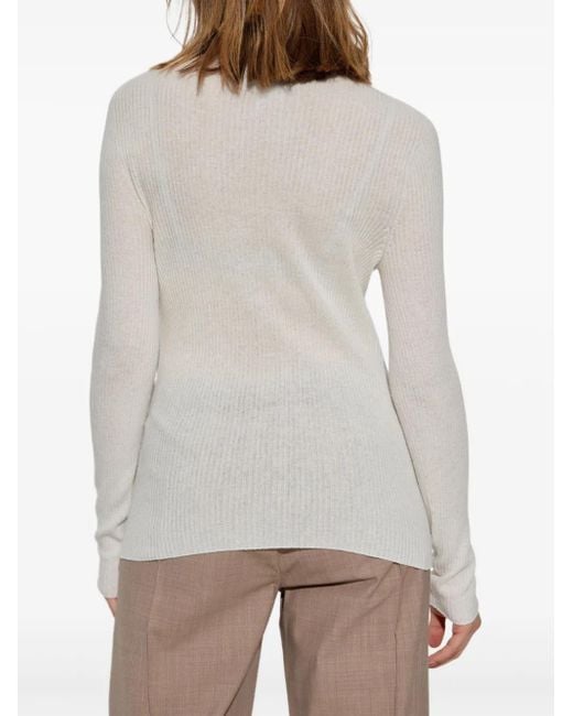 Fabiana Filippi White Finely Ribbed Long-Sleeved Top With Roll Neck