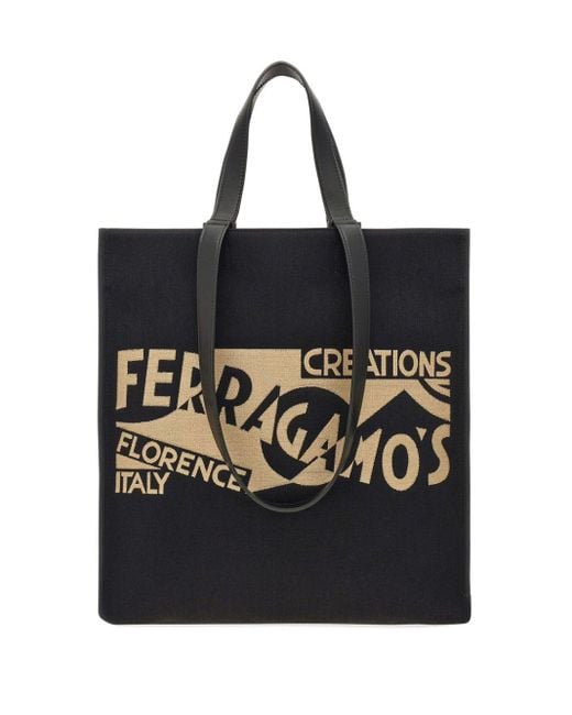 Ferragamo Black Jacquard Logo Tote Bag for men
