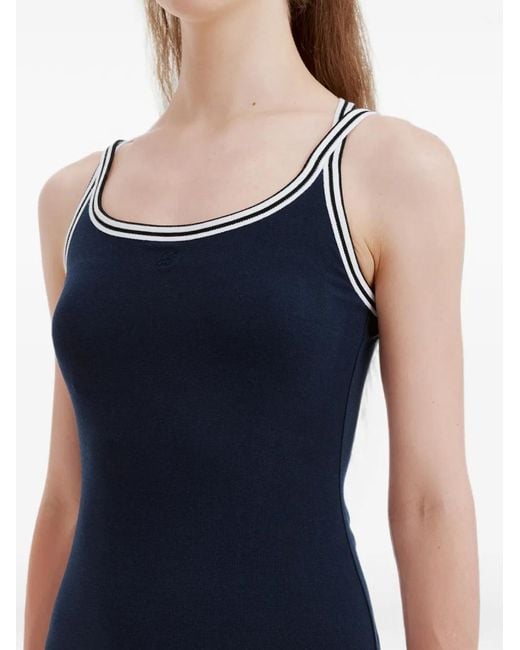 B+ AB Blue Contrast-Trim Crossover-Strap Midi Dress