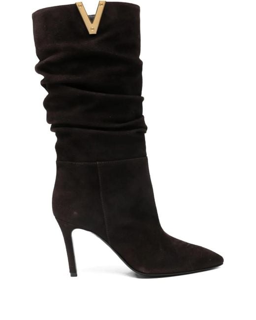 Via Roma 15 Black 85Mm Ruched Suede Boots