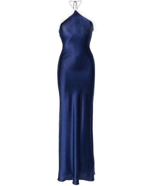 MANURI Blue Mathilda Lace-trim Silk Maxi Dress