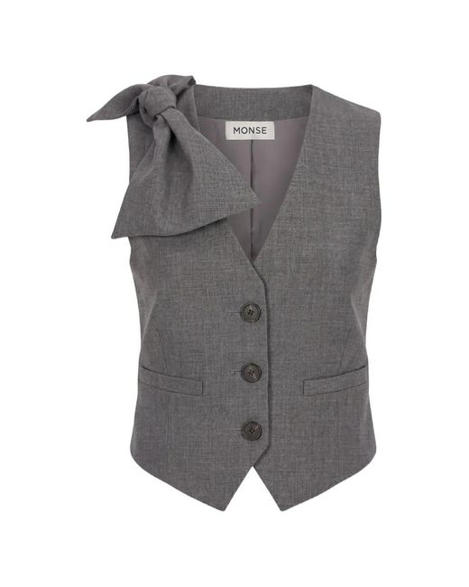 Monse Gray Bow-Detail Cropped Vest