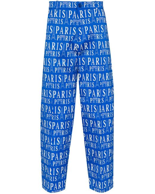 Balenciaga Blue Paris Print Tailored Trousers for men