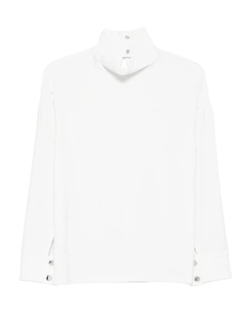 Erika Cavallini Semi Couture White Bluse mit Stehkragen