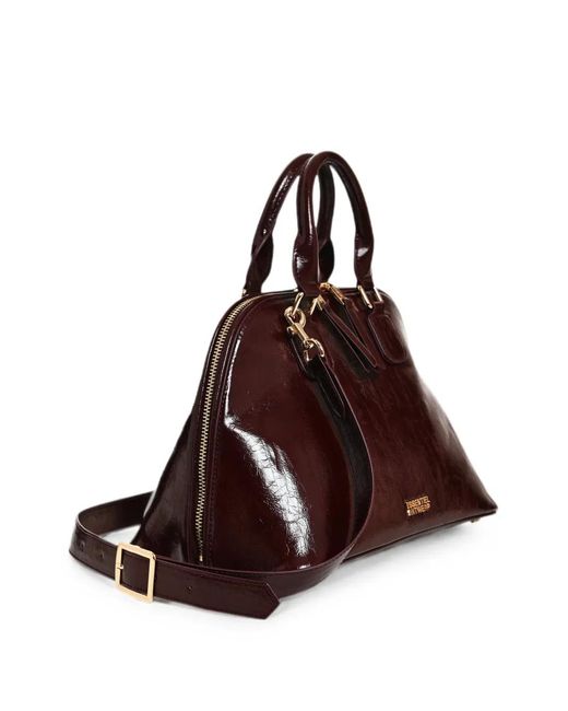 Essentiel Antwerp Brown Karla Patent-Effect Shoulder Bag