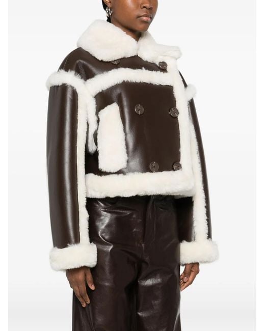 Stand Studio White Button-Fastening Shearling Jacket