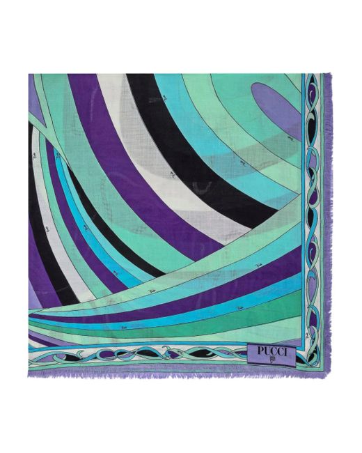 Emilio Pucci Blue Abstract Print Silk Scarf