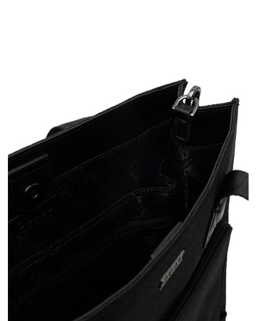 Guess Black Boston Monogram-Pattern Logo-Strap Tote Bag for men