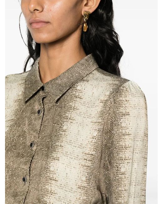 Twinset Brown Lizard Skin Effect Butotn-Up Shirt