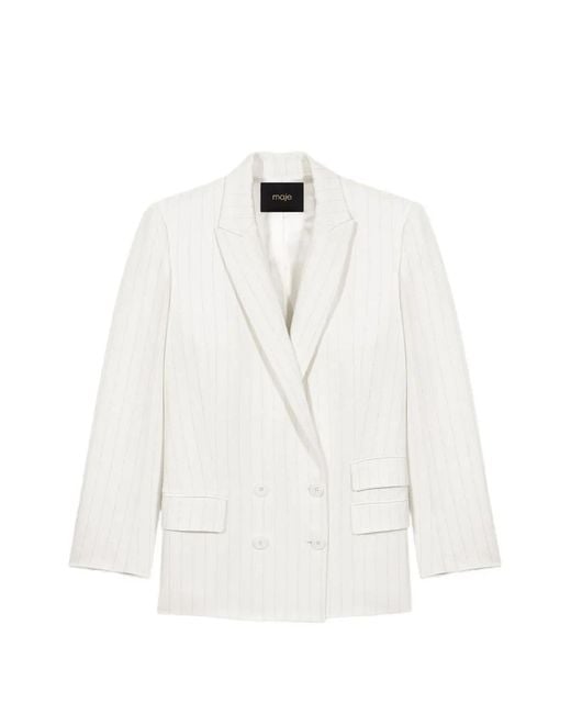 Maje White Pinstripe Double-Breasted Blazer
