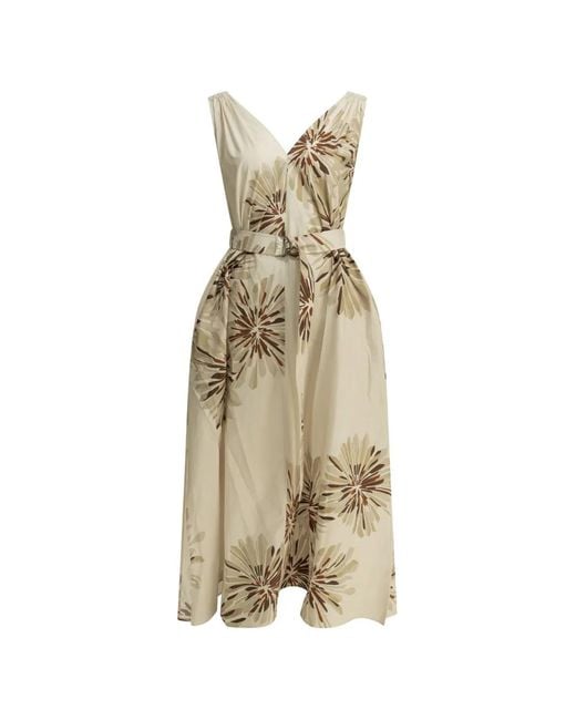 Brunello Cucinelli Metallic Floral-Print Midi Dress