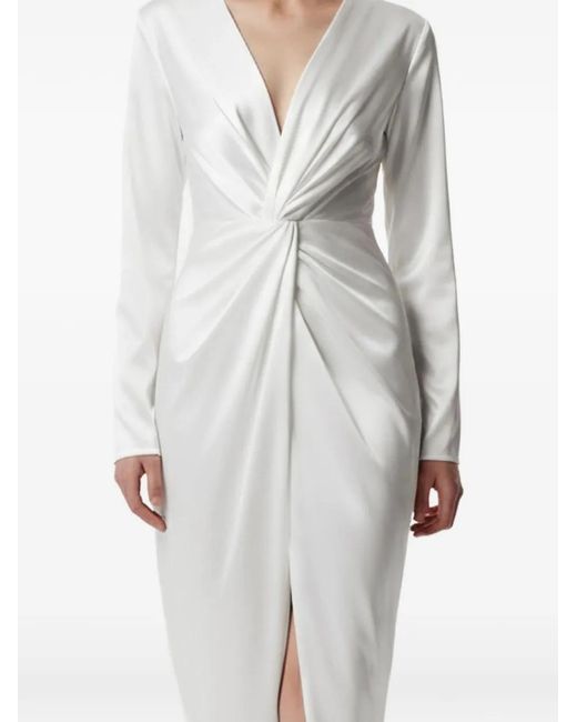 Framboise White Robe À Col V À Design Torsadé