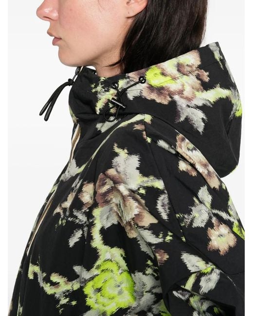 Psophia Black Floral-Print Hooded Parka