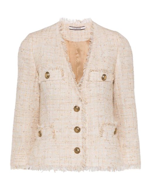Tagliatore Frayed-detail Tweed Jacket Natural
