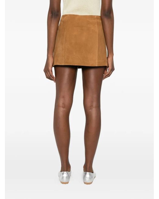 AMI Brown Buckled A-Line Mini Skirt