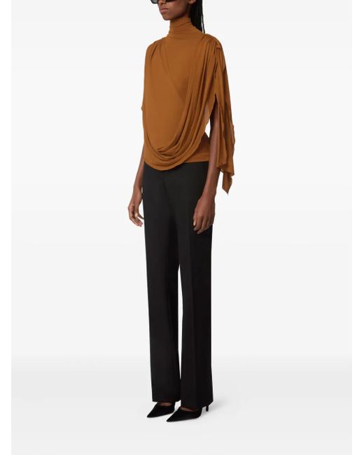 Nina Ricci Brown High-Neck Draped Top