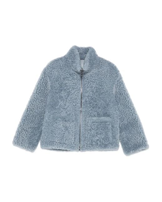 Simonetta Ravizza Blue Zip-Front Shearling Jacket