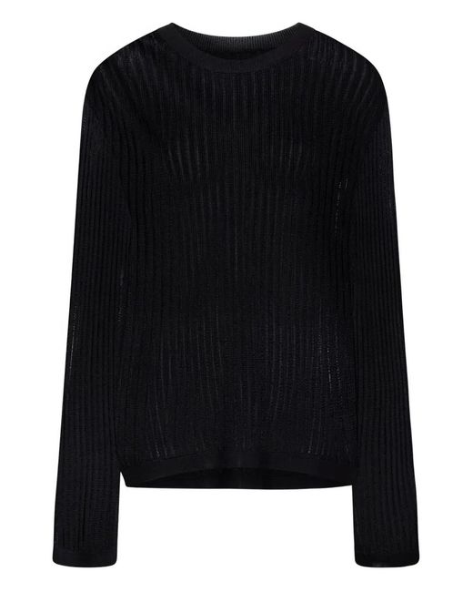 Loulou de Saison Black Hedora Long-Sleeve Ribbed Sweater