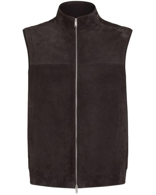 Zegna Black Suede Zip-front Vest for men